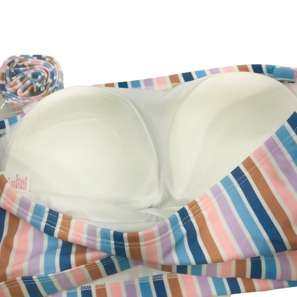 Xhilaration Womens Sz 14W Metallic Thread Longline Bandeau Swim Top Striped NWOT - Picture 3 of 10